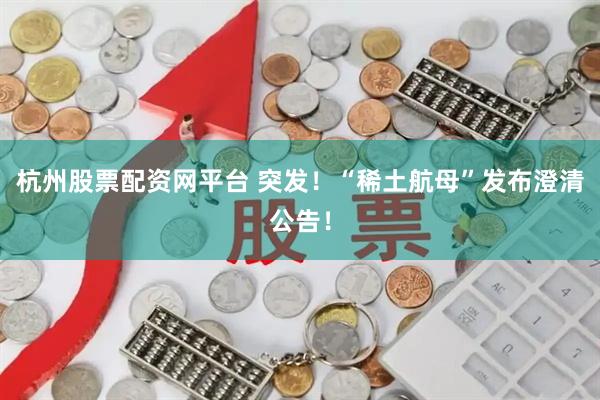 杭州股票配资网平台 突发!“稀土航母”发布澄清公告!