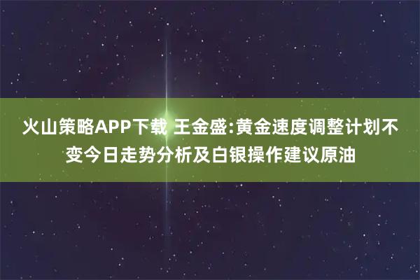 火山策略APP下载 王金盛:黄金速度调整计划不变今日走势分析及白银操作建议原油